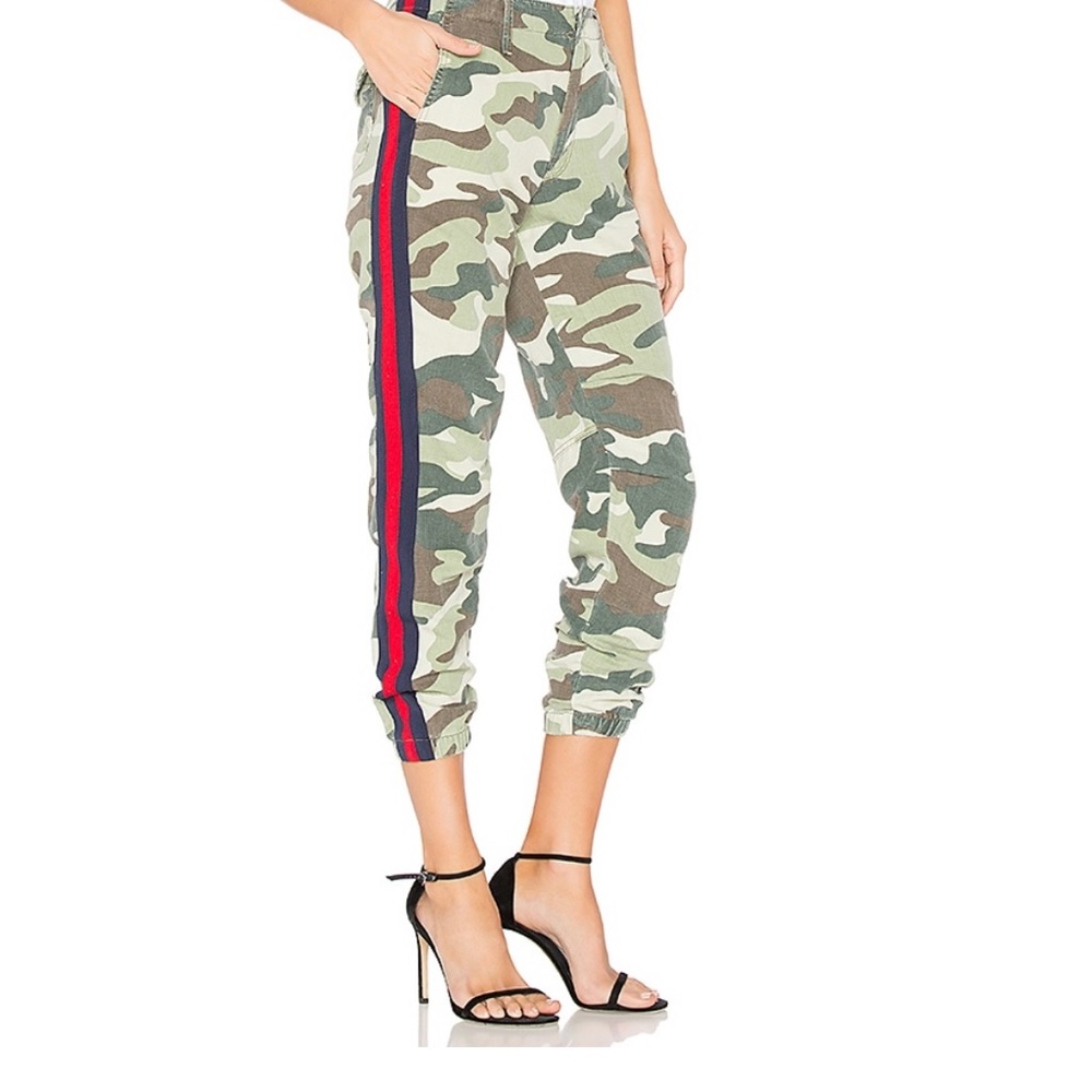 NWT MOTHER camo cargo pants with red stripe